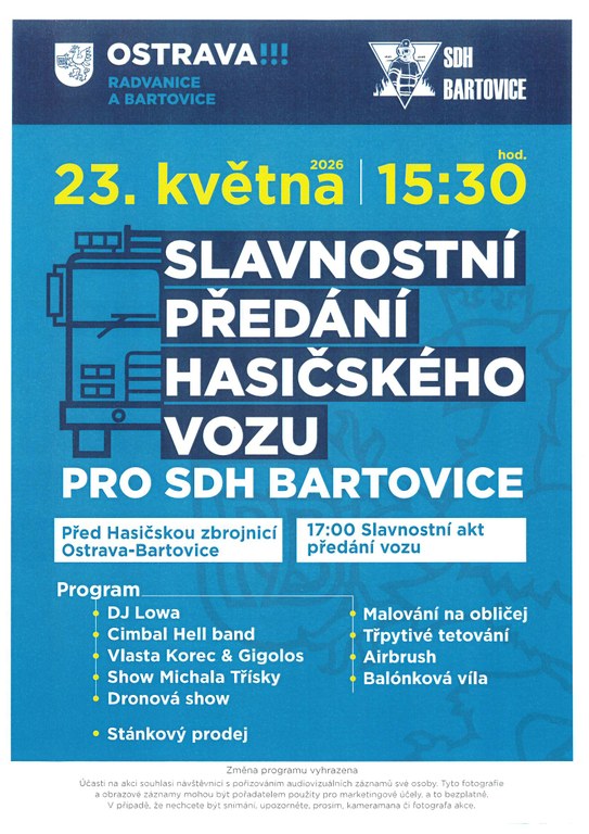 Pozvání na slavnostní předání hasičského vozu s doprovodným programem